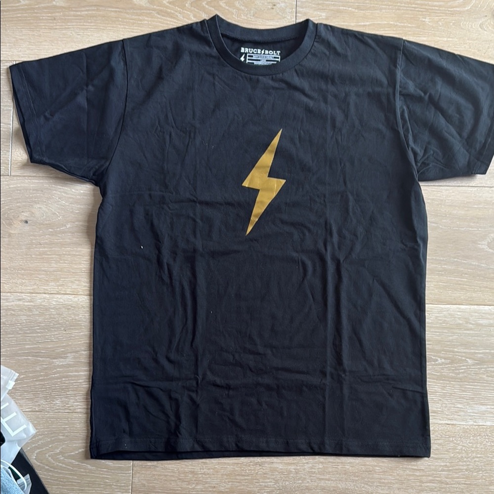 Bruce Bolt Black T-Shirt with Gold Lightning Bolt
